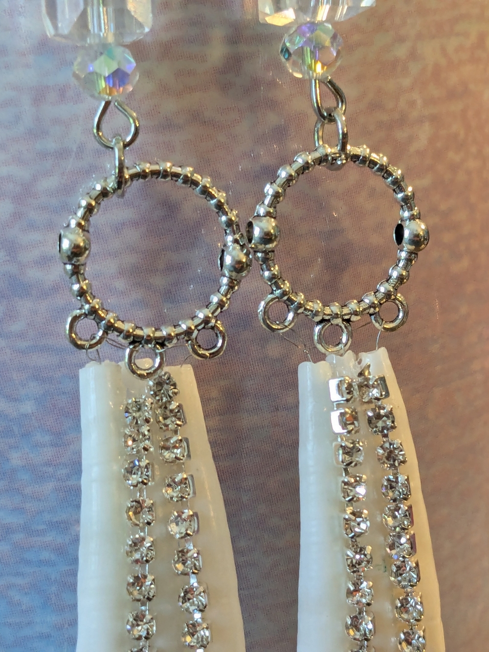 Elegant Formal White Shell Rhinestone and Crystal Drop Earrings - Picture 7 of 9